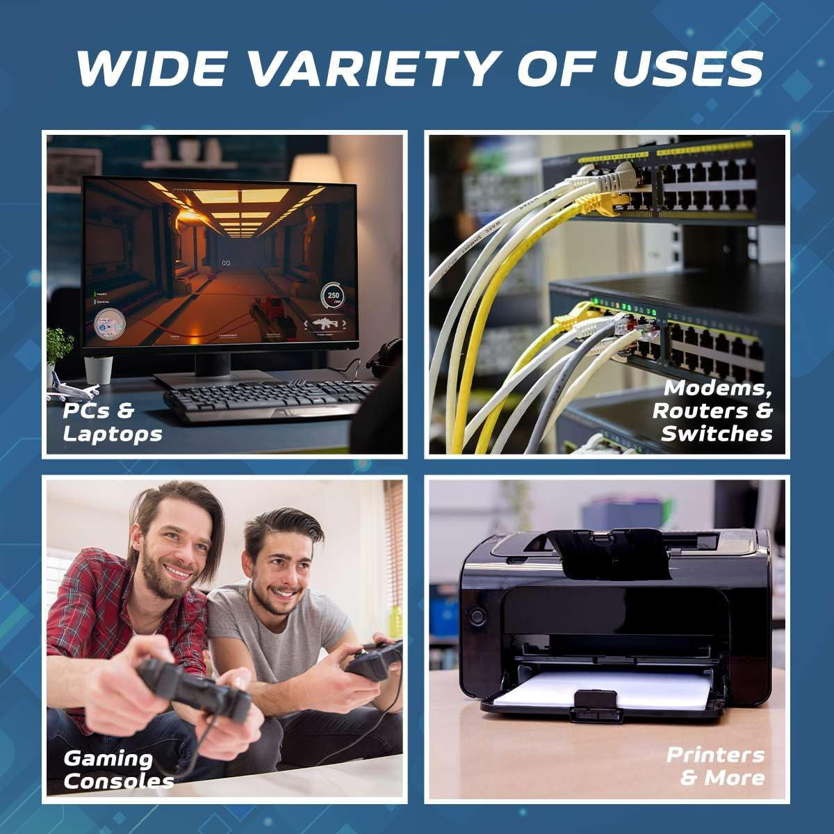 Cat5E 75FT Network Ethernet Patch Cable, 350Mhz Internet Wire, Compatible with PC, Laptop, Modem, Router, Tvs, Printer Cord, Consoles for Home and Office, Black