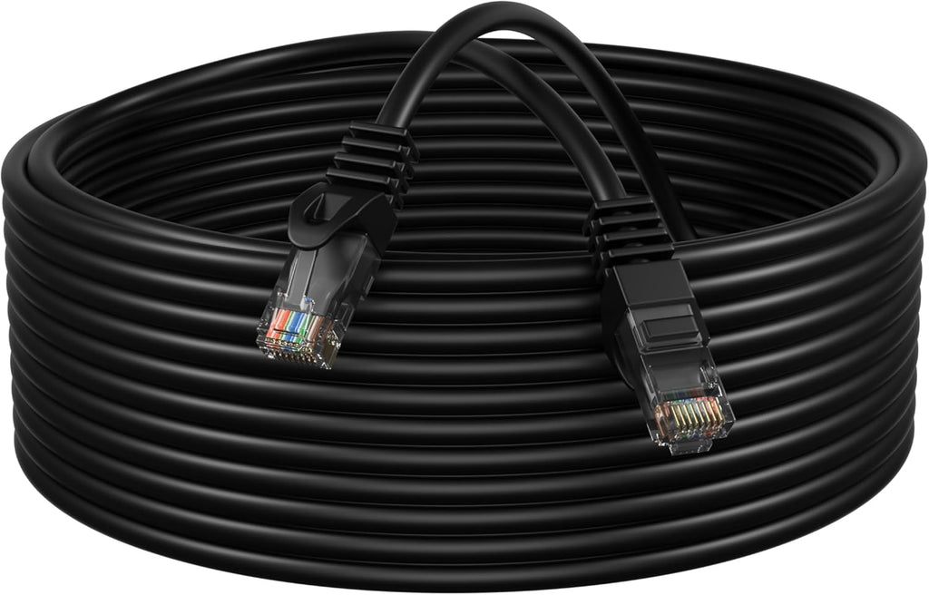 Cat5E 75FT Network Ethernet Patch Cable, 350Mhz Internet Wire, Compatible with PC, Laptop, Modem, Router, Tvs, Printer Cord, Consoles for Home and Office, Black